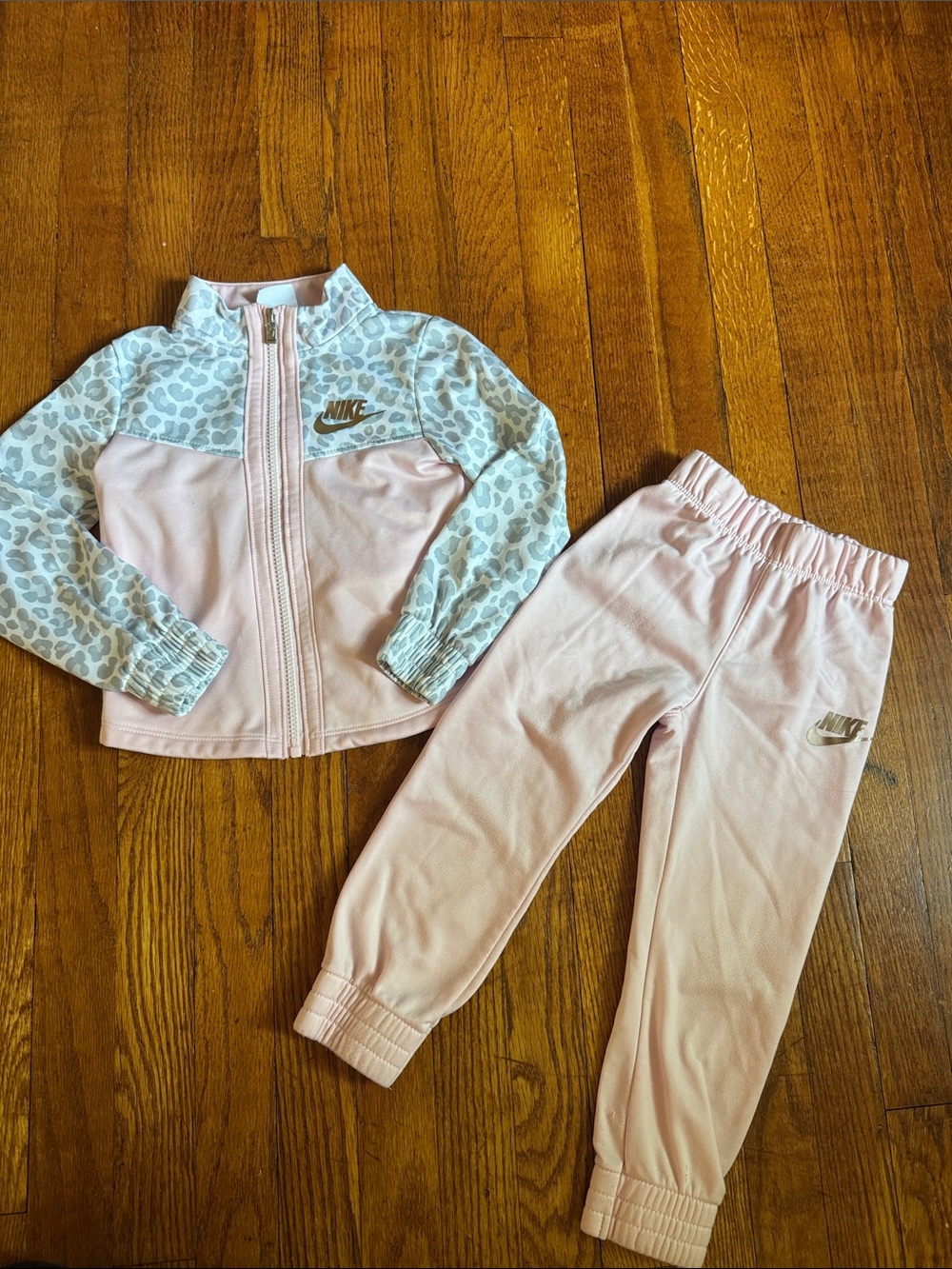 Nike Girls Pink Leopard-Accent Track Jacket & Joggers